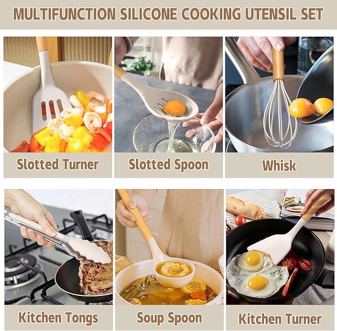 Umite Chef Food Grade Thickened Silicone (Stainless Steel Core) Kitchen Gadgets Tools Set - Kitchen Cooking Utensils Set, Heat Resistant Kitchen Spatula Tools Set