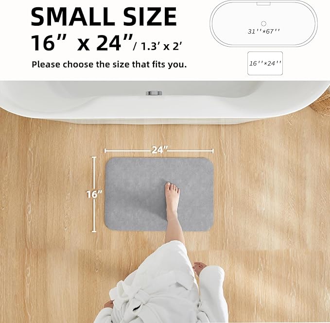 TYUU Bathroom Mat Quick Dry, Bathroom Rugs Non Slip Washable Thin Absorbent Bath Mat Fits Under Door Bathroom Floor Mat Perfect for Bath, Shower, or Sink 16"x24" Light Grey