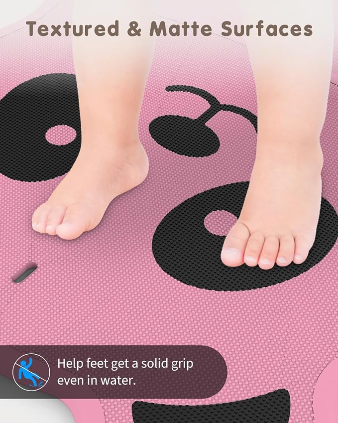 Panda Bathtub Mat Non Slip Kids Natural Rubber Low Odor, Bath Mat for Tub Non Slip for Baby 32"x18", Anti-Slip Surface and Strong Suction Cups Dual Anti-Slip, Machine Washable, Pink