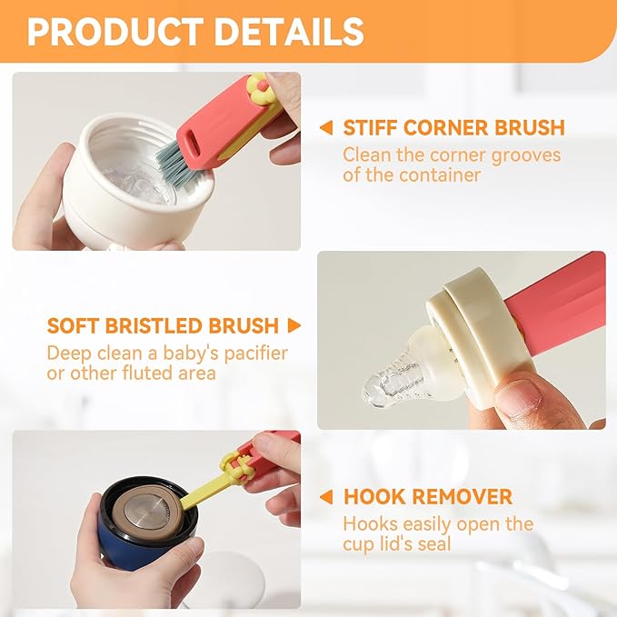 3 in 1 Cup Lid Gap Cleaning Brush Set, Multifunctional Bottle Cleaning Brush, Cup Lid Gap Cleaner, Home Kitchen Crevice Brush Tools(Multicolor)