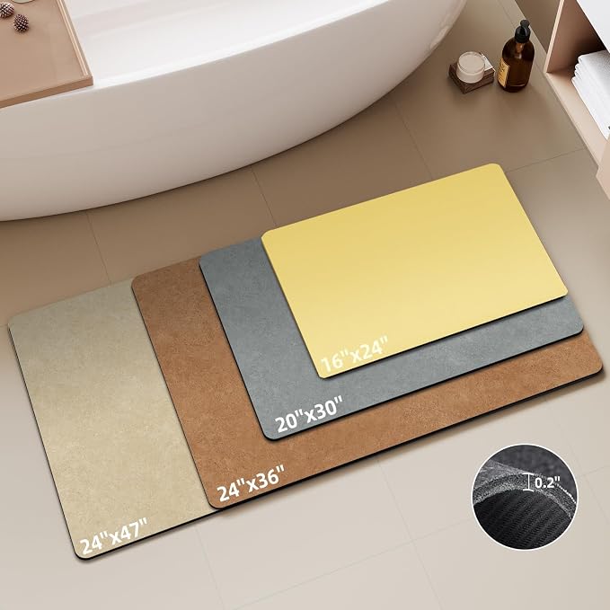 TYUU Bathroom Mat Quick Dry, Bathroom Rugs Non Slip Washable Thin Absorbent Bath Mat Fits Under Door Bathroom Floor Mat Perfect for Bath, Shower, or Sink 16"x24" Light Yellow