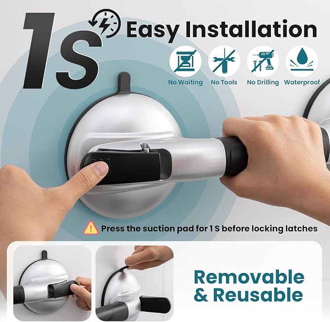 TAILI Grab Bars for Bathtubs and Showers,2 Pack Shower Handles for Elderly Suction,Maximum 330lbs,Shower Grab Bar with Upgraded Rubber Suction Cups, Safety Grip for Senior, No Drilling Removable,Black