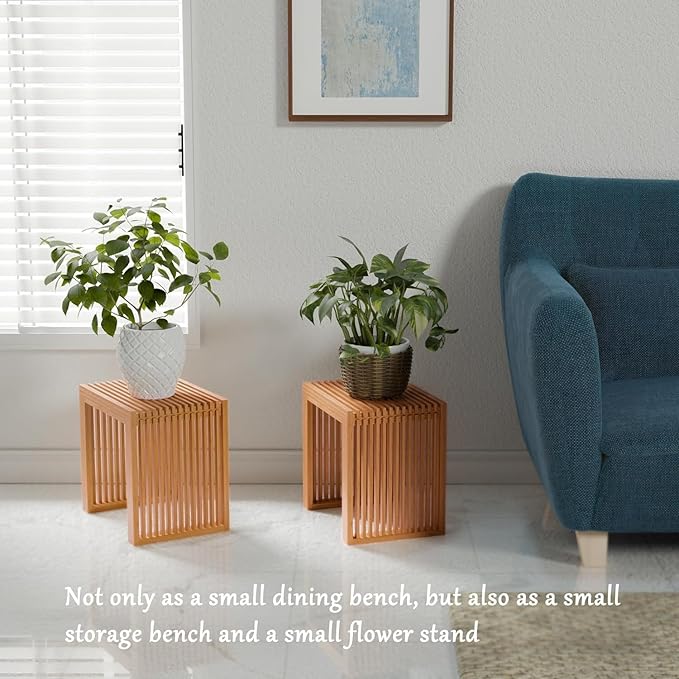APRTAT Small Bamboo Dining Bench, 17inch Farmhouse Decor Indoor Kitchen Table Bench, Entryway Shoe Rack Bench, Outdoor Bench, Solid Bamboo Benches for Living Room, Hallway, Bedroom, Bathroom