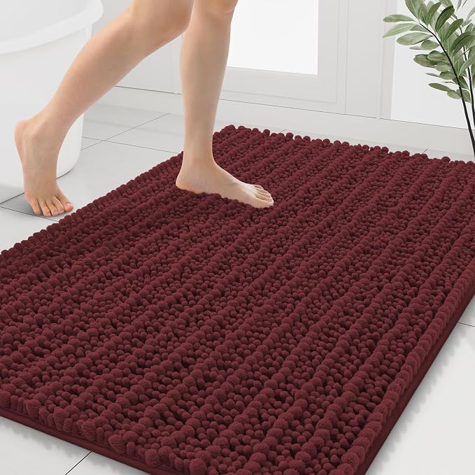 Smiry Bathroom Rugs Mat 40x32, Extra Soft Absorbent Chenille Bath Rugs, Non Slip Rubber Backing Machine Washable Quick Dry Bath Mats for Bathroom Floor, Tub, Shower, Home Accessories, Caramel Red