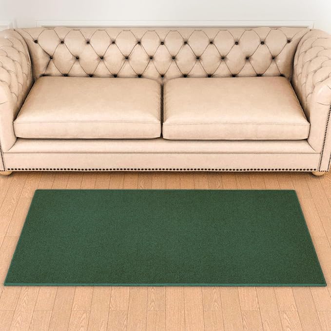 Area Rug with Non Slip Rubber Backing, Washable Soft Floor Carpet for Living Room, Kitchen, Entryway Indoor, Bedroom, Laundry, Low Pile Area Rugs, Solid Color with Pointillism Style (Green, 3' * 5')