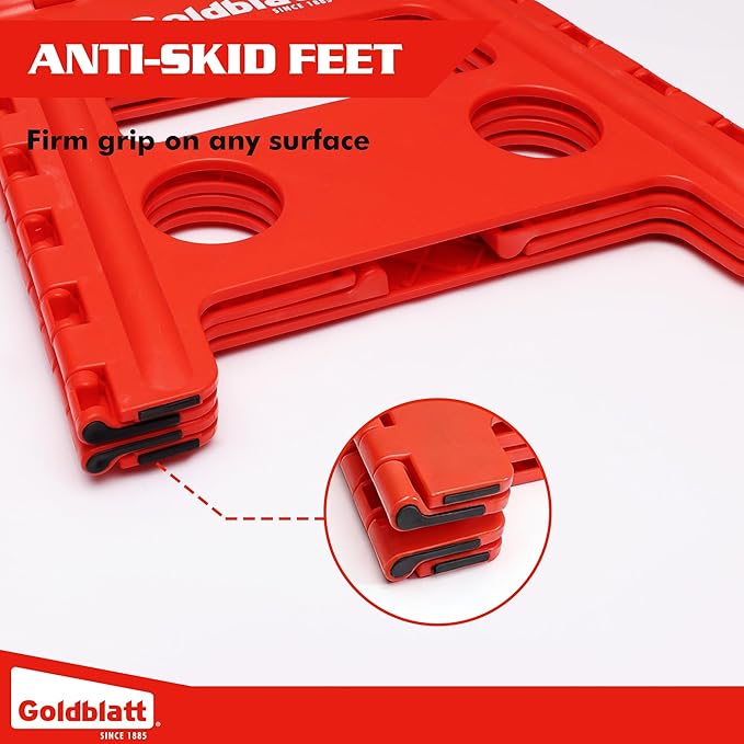 Goldblatt 12.5" Folding Step Stool 1-Pack for Adults and Kids, Lightweight Heavy-Duty Plastic Portable Foldable Stool with Non-Slip Top and Anti-Skid Feet, 300 lbs Capacity, Kitchen & Bathroom, Red