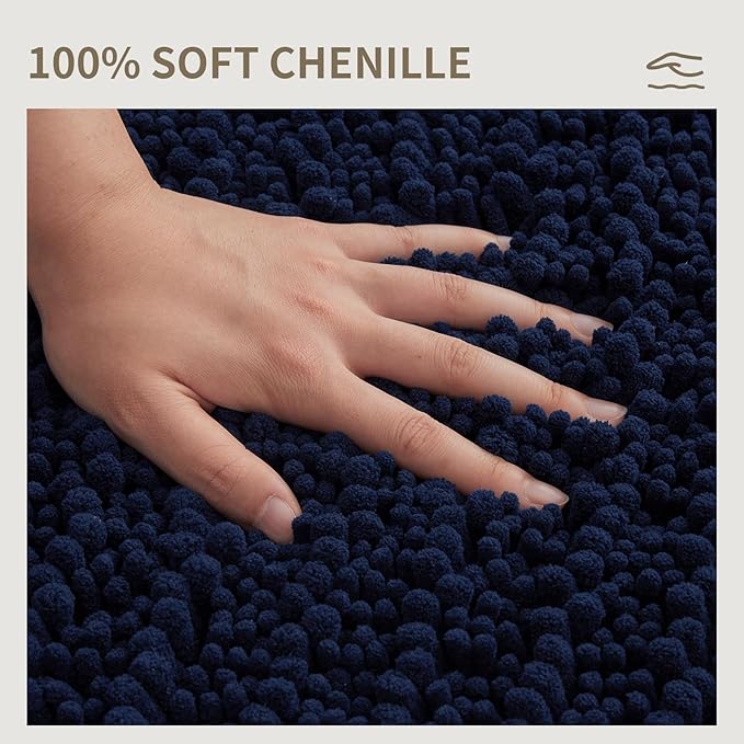 Toilet Rugs U-Shaped Mat 24x24, Contour Bathroom Mat - Ultra Soft & Absorbent Chenille, Quick-Dry, Machine Washable with Non Slip Barrier Backing, Navy Blue