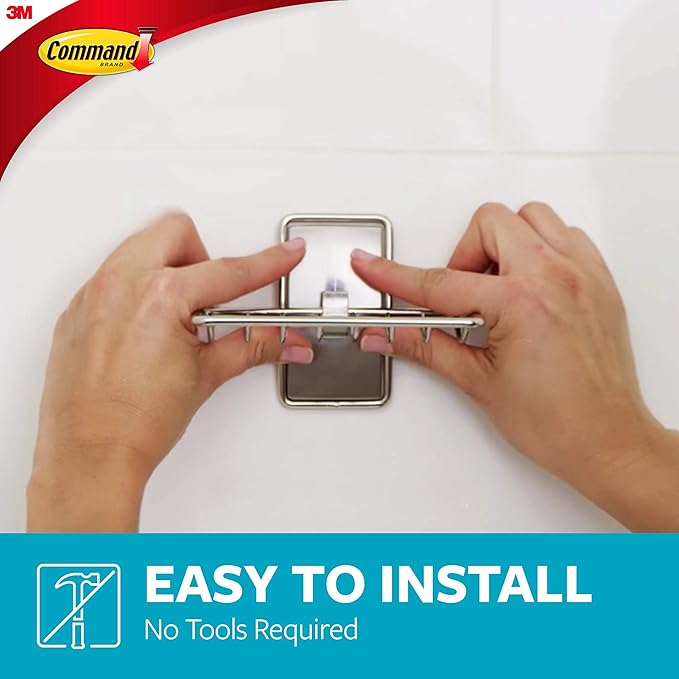 Command Soap Dish for Shower,Damage Free Hanging Bathroom Soap Dish,No Tools Bar-Soap Holder,1 Satin Nickel-Soap-Dish and 2 Water-Resistant Command Strips,(Pack of 8)