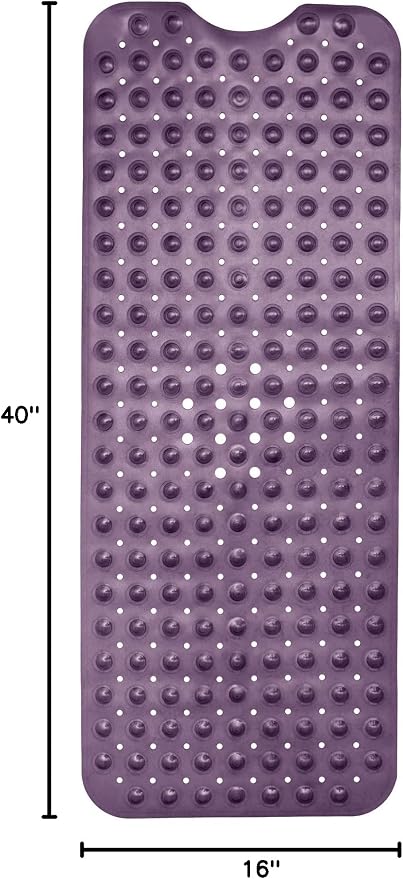 ENKOSI Bath Mat – 40 x 16 Inch Long Non-Slip Bathtub & Shower Mat with Suction Cups – Large PVC Bathroom Mat with Drain Holes for Tub & Shower (Bath - 40x16 Purple)