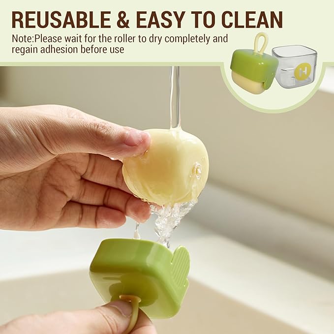Mini Lint Roller for Pet Hair - Reusable Washable Sticky Roller for Clothes, Furniture & Car Seats - Portable Travel Size, Easy Clean for Household (Green)