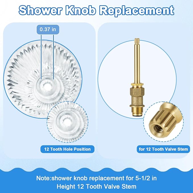 2 Piece Shower Knob Replacement and Flange Base, Clear Acrylic Plastic Hot and Cold Shower Knob Compatible with Price Pfister Contessa and Windsor Bathtub Shower Faucet Handle