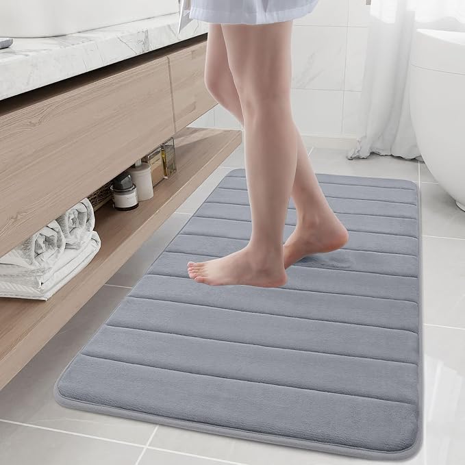 Buganda Memory Foam Bath Mat, 45" x 27", Ultra Soft and Non-Slip Bathroom Rugs, Water Absorbent and Machine Washable Bath Rug Runner for Bathroom, Shower, and Tub, Medium Grey