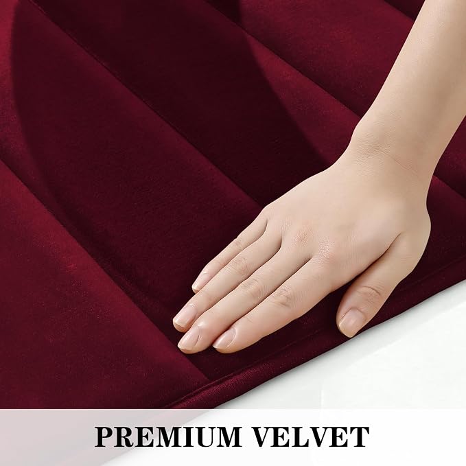 BYSURE Burgundy Memory Foam Bath Mats, Non Slip Extra Soft Absorbent Machine WashableToilet Bathroom Rug Set 3 Piece (20"x32"+24"x44"+U Shape 20"x24")