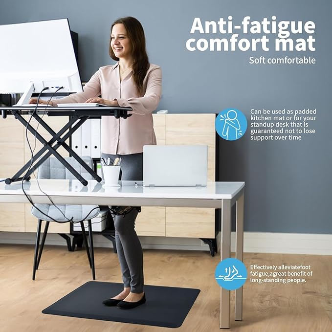 Art3d Anti Fatigue Mat - 1/2 Inch Cushioned Kitchen Mats - Comfort & Non Slip Cushion for Standing Desk, Office or Garage Floor (17.3"x28", Majolica Blue)