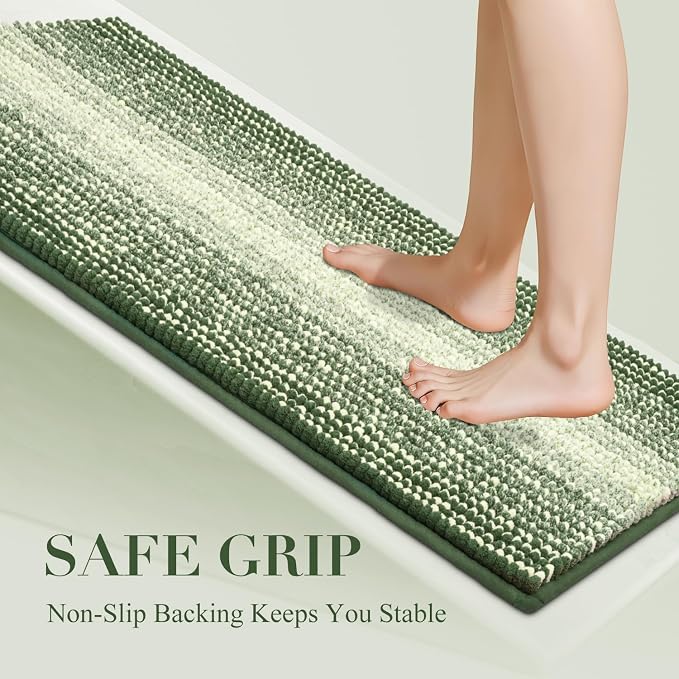 BSICPRO Large Bathroom Rugs, Bath Mat Rug for Bath Non Slip 24 x 36 Inches Water Absorbent Chenille Bathroom Floor Mats Machine Washable (Green)