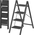 DIAMONDFORGE 4 Step Ladder, Folding Step Stool with Anti-Slip Wide Pedal, Anti-Slip Feet, Sturdiest Steel Construction, Steel Ladder for Home and Office, Black