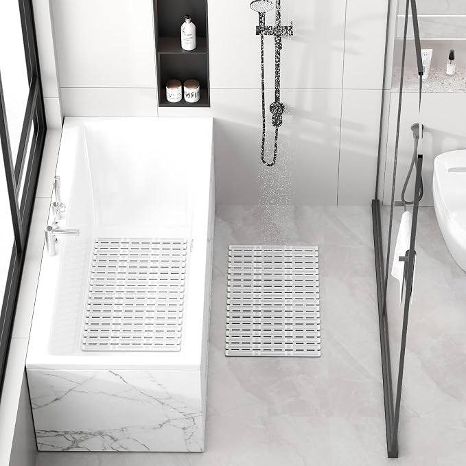 XIYUNTE Shower Mat Non Slip Bath Mat for Tub - 27 X 16 Inch TPE Bathtub Mat Non Slip Shower Mats for Inside Shower, Bath Tub Mat with Powerful Suction Cup, Easy to Cut and Dry, Grey