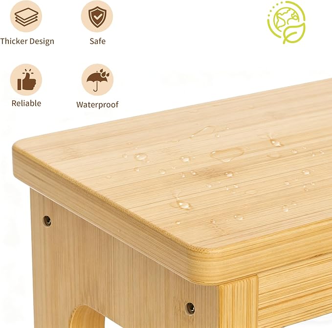 Two Step Stool for Adults and Kids, 450lbs Heavy Duty Step Stool, Bamboo Step Stool for High Beds, Portable Helper Step Stairs for Kids, for Kitchen, Bathroom, RV, Bedside Step Stool, Natural