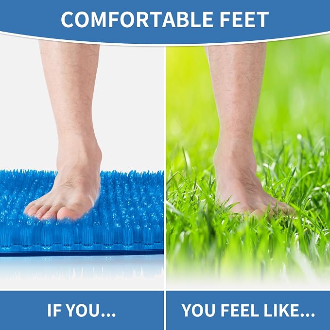 Yolife Shower Foot Scrubber Mat, Anti-Slip Bath Mat with Scrub Bristles, Soft Shower Foot Massager with Strong Suction Cups for Soothe Achy Feet, 25.6" x 13.4"