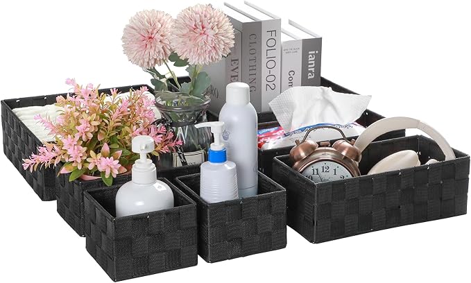 Posprica Small Baskets for Organizing(7 Set) Woven Storage for Shelves, Bathroom, Decorative Closet Organizer, Dresser Bins, Shelf