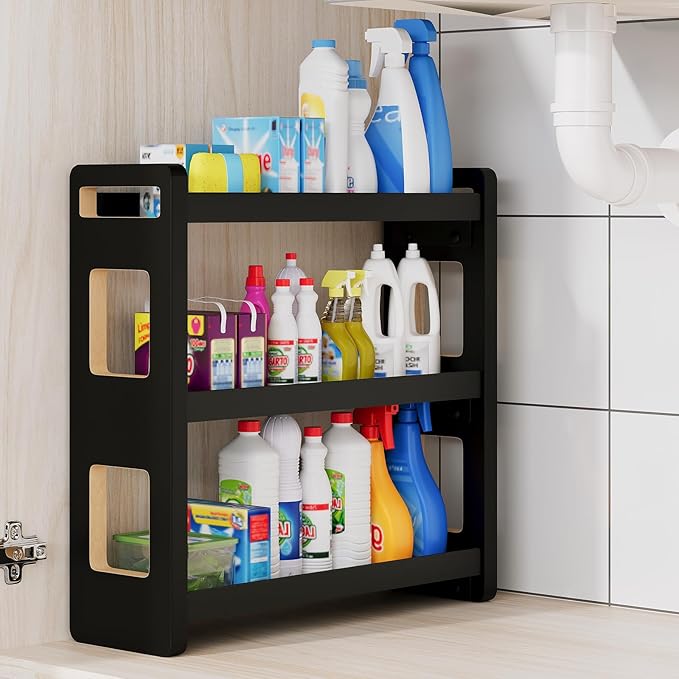 Bathroom Counter Organizer,Bathroom Counter Shelf,Bathroom Organizers,Under Sink Organizer,Cologne Organizer For Men,Cologne Cabinet,Father Day Gift for Dad(Black 3 Tier)