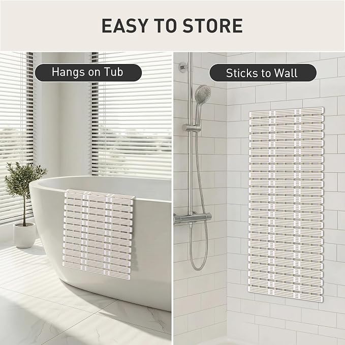 XIYUNTE Shower Mat Non Slip Bath Mat for Tub - 36 x 16 Inch Bathtub Mat Non Slip Shower Mats for Inside Shower, TPE Bath Mat with Suction Cups, Easy to Cut Bath Tub Mat, Brown