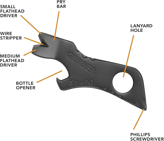 Gerber Gear Shard Keychain - Multitool Keychain with Bottle Opener, Screwdriver, and Wire Stripper - EDC Gear and Equipment - Black
