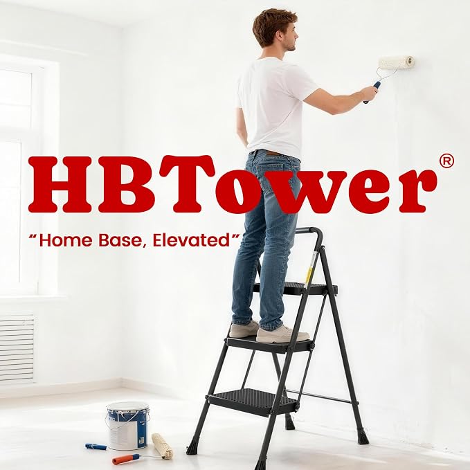 HBTower Step Ladder, Step Stool Foldable for Adults with Wide Anti-Slip Pedal, Lightweight 3 Step Ladders for Home