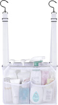 4 Storage Pockets Adjustable Hanging Mesh Bathroom Bag, Shower Caddy College with Hooks, Applied to College Dorm Rooms, Gym, Swimming and RV Travel (White)