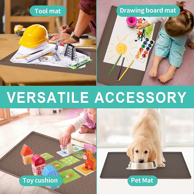 Under Sink Mat for Kitchen Silicone Waterproof Under Sink Liner, Flexible Sink Cabinet Organizer Tray with Drain Hole, Hold up to 3.3 Gallons Liquid, Easy to Clean (Brown, 28X19)