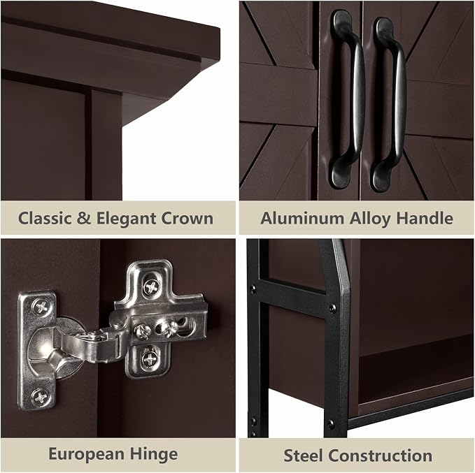Over The Toilet Rack for Bathroom, Over The Toilet Storage Cabinet, Over Toilet Bathroom Organizer with Double Barn Doors Space Saver Rack Above Toilet Storage Cabinet (Espresso)