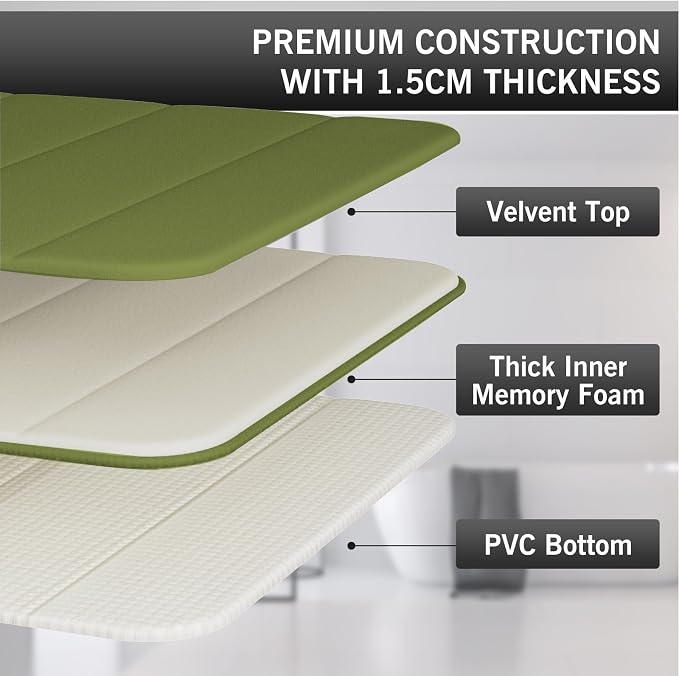 RUN HELIX Bathroom Rugs Set 2 Piece Memory Foam Bath Non-Slip Bath Mat,Washable Room Mats,Absorbent Shaggy Rugs Super Soft Kitchen Mats, Batroom Carpets for Bathroom,Tub,Shower Home Decor（Green）