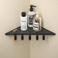 Corner Shower Shelf w/Hooks, Grout in Bathroom Shelves for Tiled Wall, 304 Stainless Steel Recessed Shower Shelf (Matte Black, 12''-1pc)