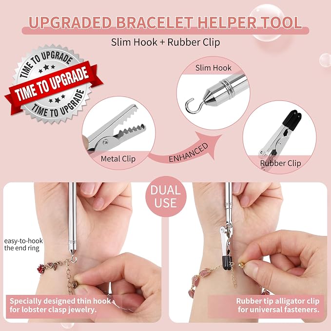 2 in 1 Bracelet Helper Tool Hook-WIFORT Metal Bracelet Helper Tool to Put on Yourself, Quick Release Fastening Bracelet Assistance Tool for Jewelry, Zipper, Jewelry Clasp Helper with Non-Slip Tips