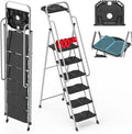 6 Step Foldable Step Ladder Stool with Roomy Tool Tray and Secure Handrail, Foldable Platform Ladder 6 Step Folding Stepstools with Wide Pedals and 800lbs Weight Capacity for Adults, Home, Kitchen