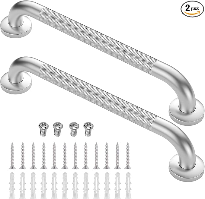 2 Pack 18 Inch Grab Bars for Bathtubs and Showers, Anti Slip Shower Grab Bars Stainless Steel Shower Handle Handicap Elderly Senior Assist Bathroom Saft Handle