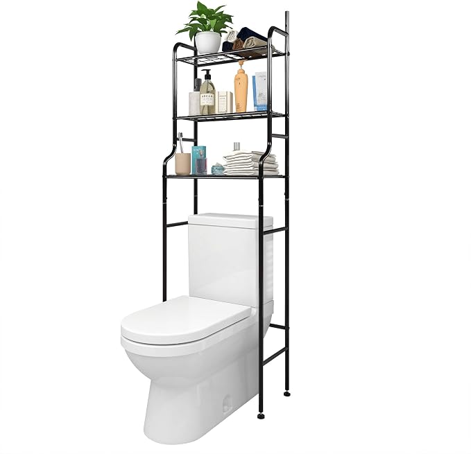 3-Shelf Bathroom Organizer Over The Toilet Space Saver Bathroom Corner Stand Storage Organizer, Black