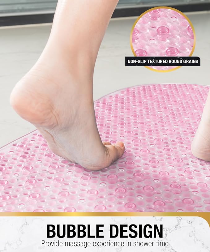 HITSLAM Oval Bath Mat for Tub, 27x15 Inch Bubble Bathtub Mat Non Slip, Machine Washable Bathroom Shower Mat with Drain Holes and Suction Cups, Bathroom Accessories Pink