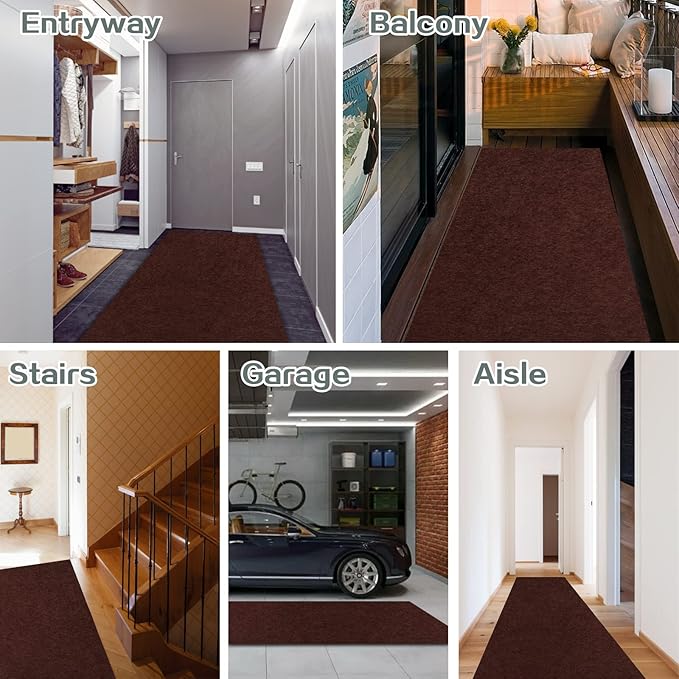 Custom Size Runner Rug 3 ft x 16 ft, 2-82ft Carpet Runners Hallway Entryway Kitchen Garage Laundry Room Area Rugs with Non-Slip Rubber Backing, Chocolate Brown