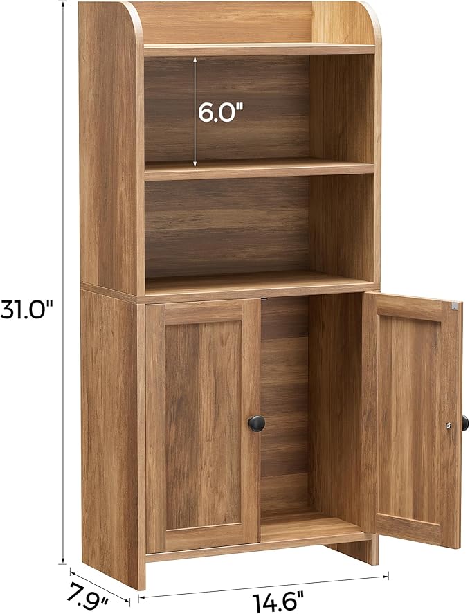 Homhedy Small Bathroom Storage Cabinet, Freestanding Toilet Paper Storage with 2 Doors and Shelves, Bathroom Organizers and Storage for Small Spaces, 7.9" D x 14.6" W x 31" H, Rustic Walnut