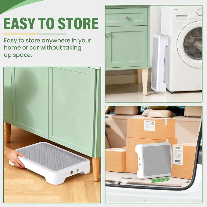 SOYO Mobility One Step Stool, Heavy Duty Indoor Outdoor Non-Slip Small Step Platform Assistive Device for Adult Elderly, Standing Support and Step Riser for Car, Bed, Door, Stair, Bathroom, White-Gray