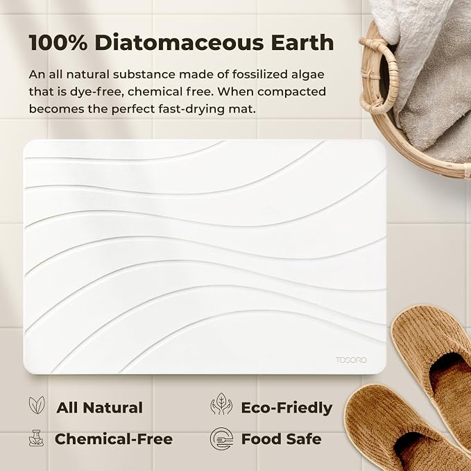 TOSORO - Stone Bath Mat Diatomaceous Earth Shower Mat Non-Slip Super Absorbent Diatomite Stone Bath Mats for Bathroom Floor Quick Drying Natural Easy to Clean (23.5 x 15) - Sandstone