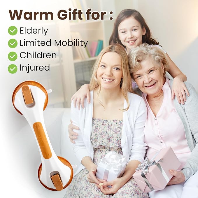 TAILI Grab Bars for Bathtubs and Showers 2 Pack Suction Grab Bar, Heavy Duty Shower Handle Removable Bath Handrails for Seniors and Elderly, Bathroom Safety Grip No Drilling Waterproof, Wood Grain, G9
