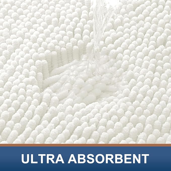 Smiry Luxury Chenille Bathroom Rugs 47x17, Extra Soft and Absorbent Shaggy Bath Mat, Machine Washable, Non-Slip Plush Carpet Runner for Tub, Shower, and Floor, Home Decor Accessories, Ivory