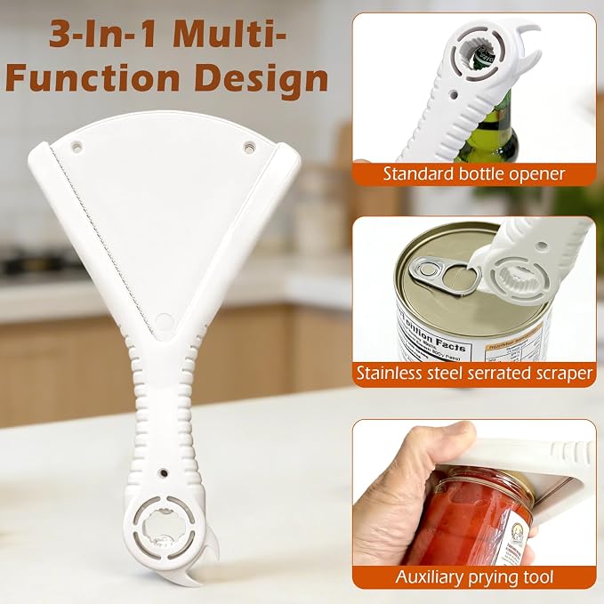 Multi-Purpose Jar, Bottle and Can Opener, Easy-Grip Bottle Opener with V-Shaped Design, Kitchen Tool for Weak Hands
