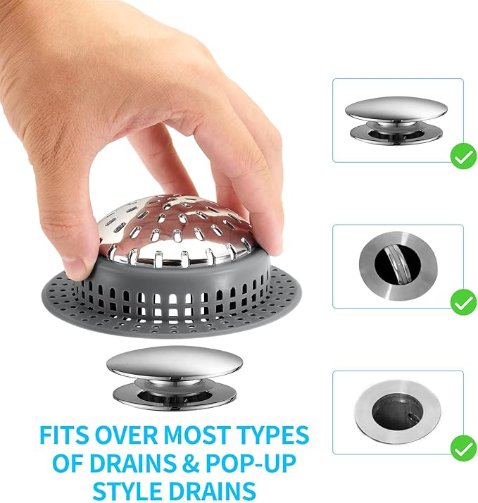 Aluvor Bathtub Drain Hair Catcher Shower Drain Cover Sink Drain Protector for Pop-Up & Regular Drains, Dark Gray
