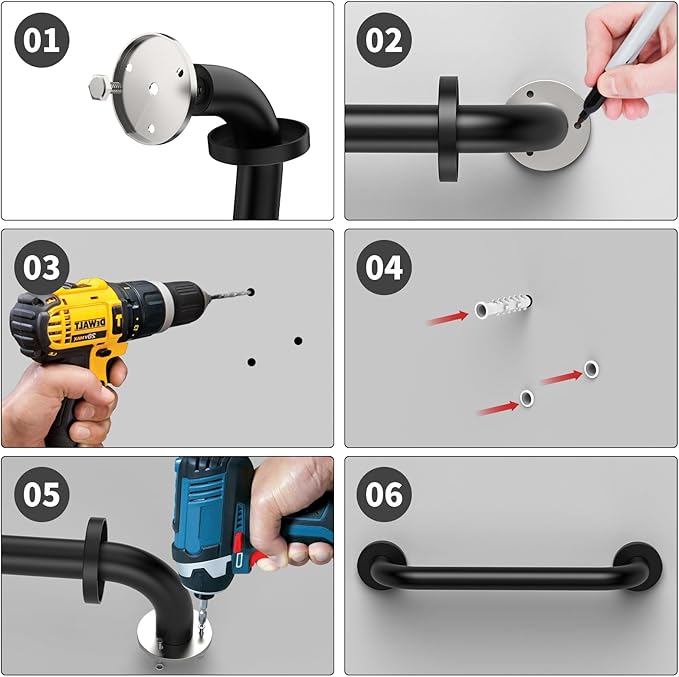 2 Pack 12 Inch Matte Black Shower Grab Bar,ZUEXT Stainless Steel Wall Mount Safety Grab Bar Handle,Bathroom Balance Bar, Safety Hand Rail Support - Handicap, Elderly, Injury, Senior Assist Bath Handle