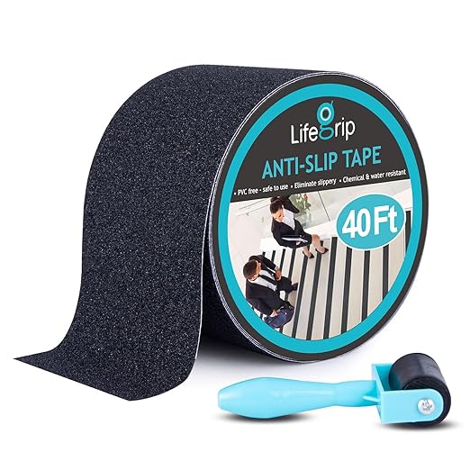 LifeGrip Anti Slip Traction Tape, 4 Inch x 40 Foot- Best Grip, Friction, Abrasive Adhesive for Stairs, Tread Step, Indoor, Outdoor (4" X 40' Tape)