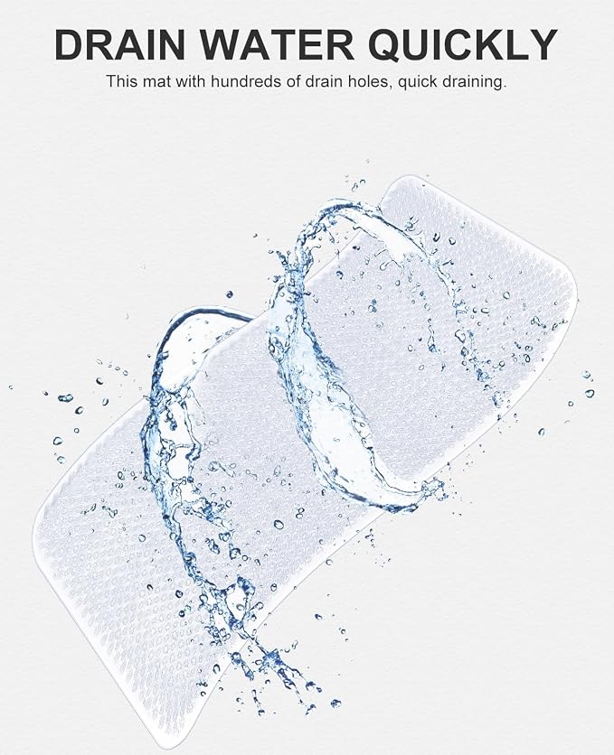 OTHWAY Non Slip Grassy Bathtub Mat : 25.6X13.4 inches Sturdy But Soft Bath Mat_Quick Drain Shower Floor Mat with Soft Bristles for Scrubbing Feet (Clear)