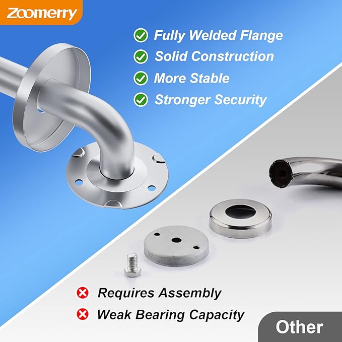 2 Pack 18 Inch 304 Stainless Steel ADA Grab Bars, Wall Mounted Non Slip Safety Handrails, Bathroom Support Bar for Shower Bathtub Toilet, Anti-Fall Grip for Elderly Seniors Disabled, Brushed Nickel